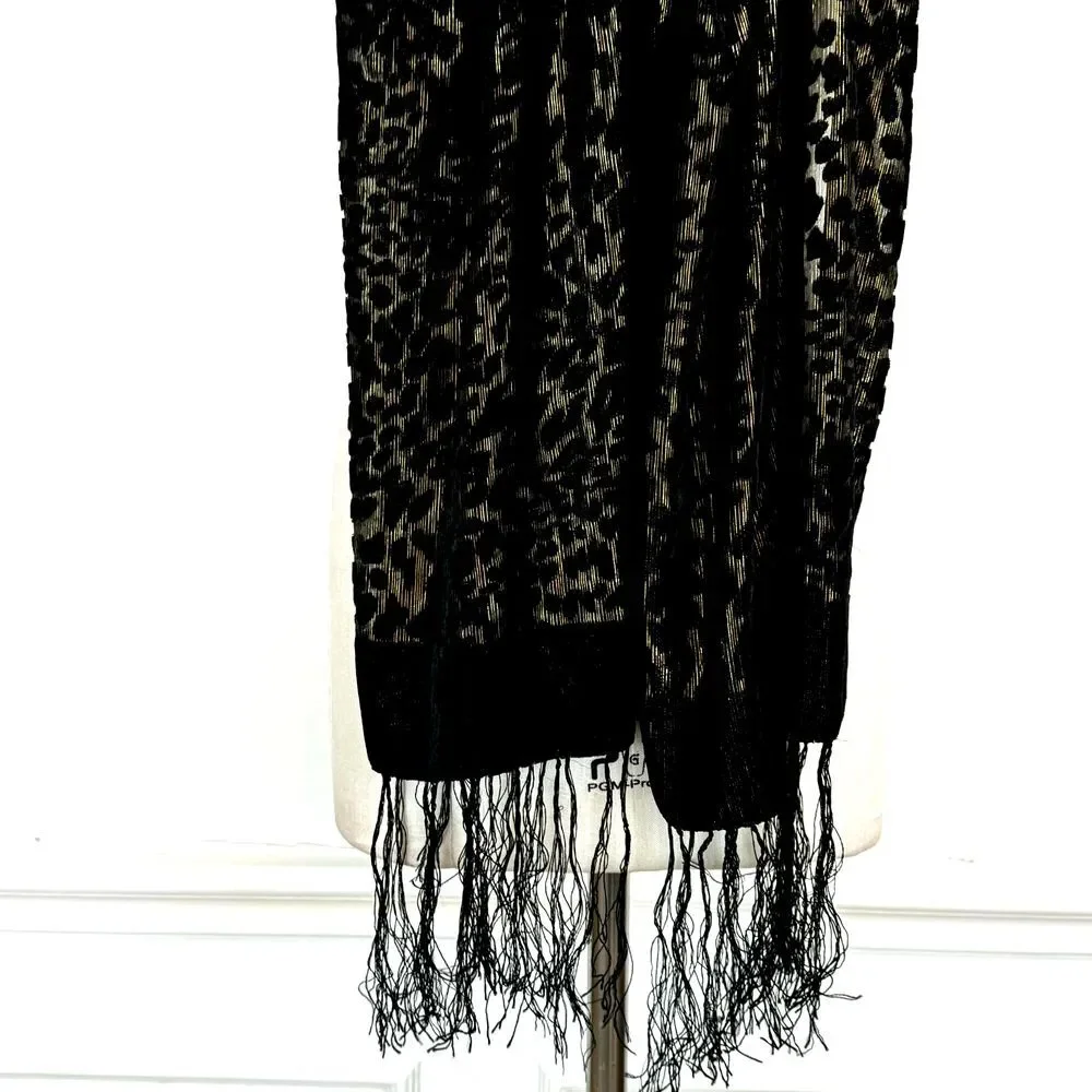 Chico's Additions Velvet‎ Burnout Scarf Black Gold Whimsy Goth Witchy
